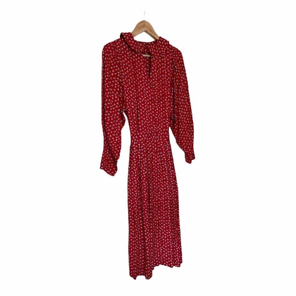 Vintage 80s Phool India Red Button down Tie back Maxi Keyhole Dress L